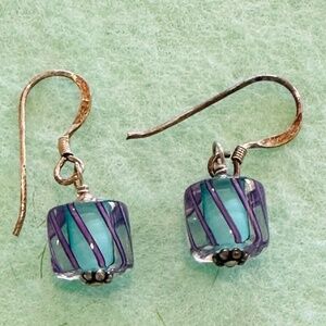 Silver Earrings with Blue/Purple Glass Bead